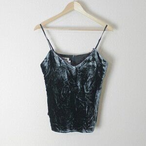 L'AGENCE Green Velvet Camisole with Black Lace Trimmed V-Neck